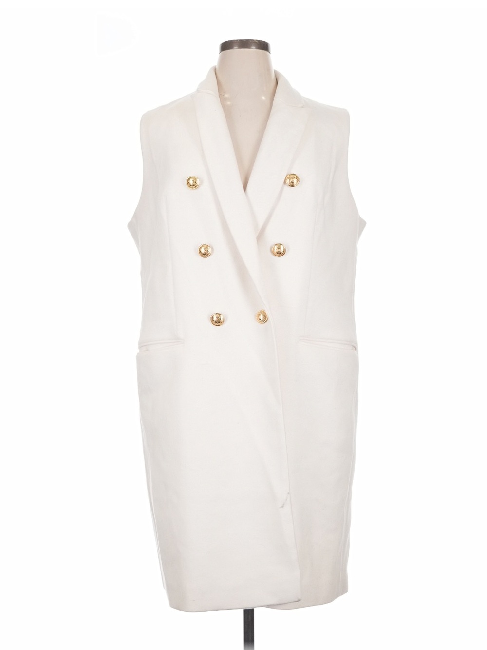 Express White Double-Breasted Sleeveless Coat Vest with Gold Buttons